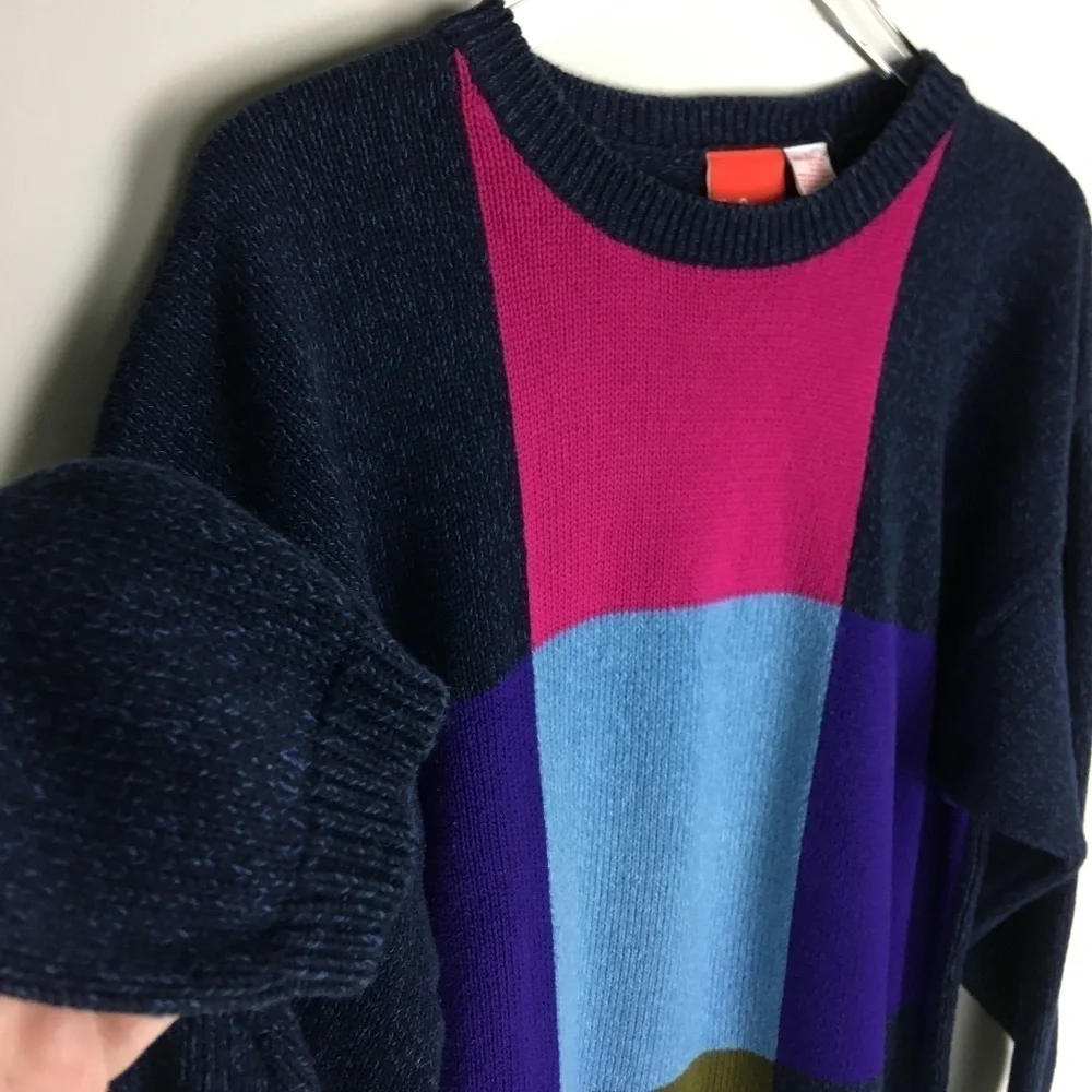 Vintage Chunky Abstract Color‎ Block Sweater L